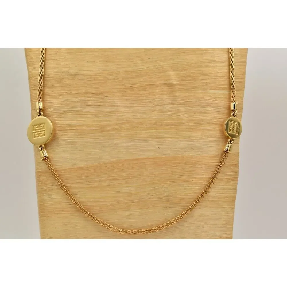 Givenchy Vintage Logo Station Snake Chain Necklace Gold Tone Chunky Signed BinBL